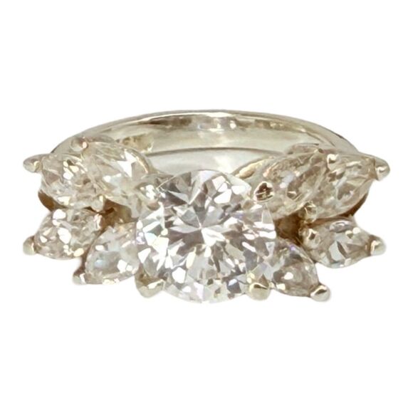 Lindeberg 925 Sterling Silver Zirconia Ring Sz 7 Marquise Round Cut Engagement - Picture 15 of 16